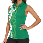 Pounamu Green Maori Women Sleeveless Polo Shirt Koru Kowhaiwhai - Aussie Hoodie