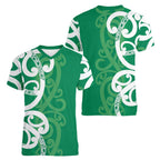 Pounamu Green Maori Women V-Neck T-Shirt Koru Kowhaiwhai - Aussie Hoodie