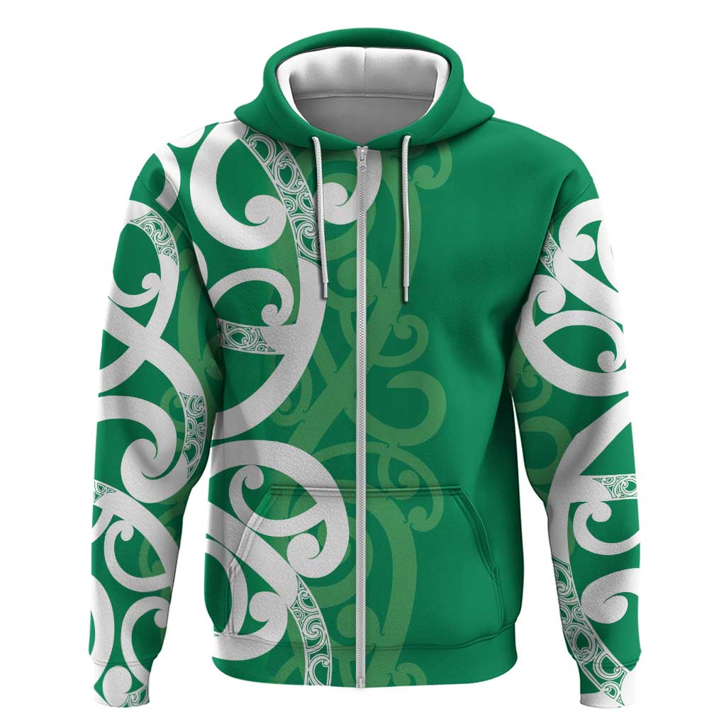 Pounamu Green Maori Zip Hoodie Koru Kowhaiwhai - Aussie Hoodie