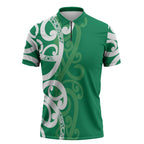 Pounamu Green Maori Zipper Polo Shirt Koru Kowhaiwhai - Aussie Hoodie