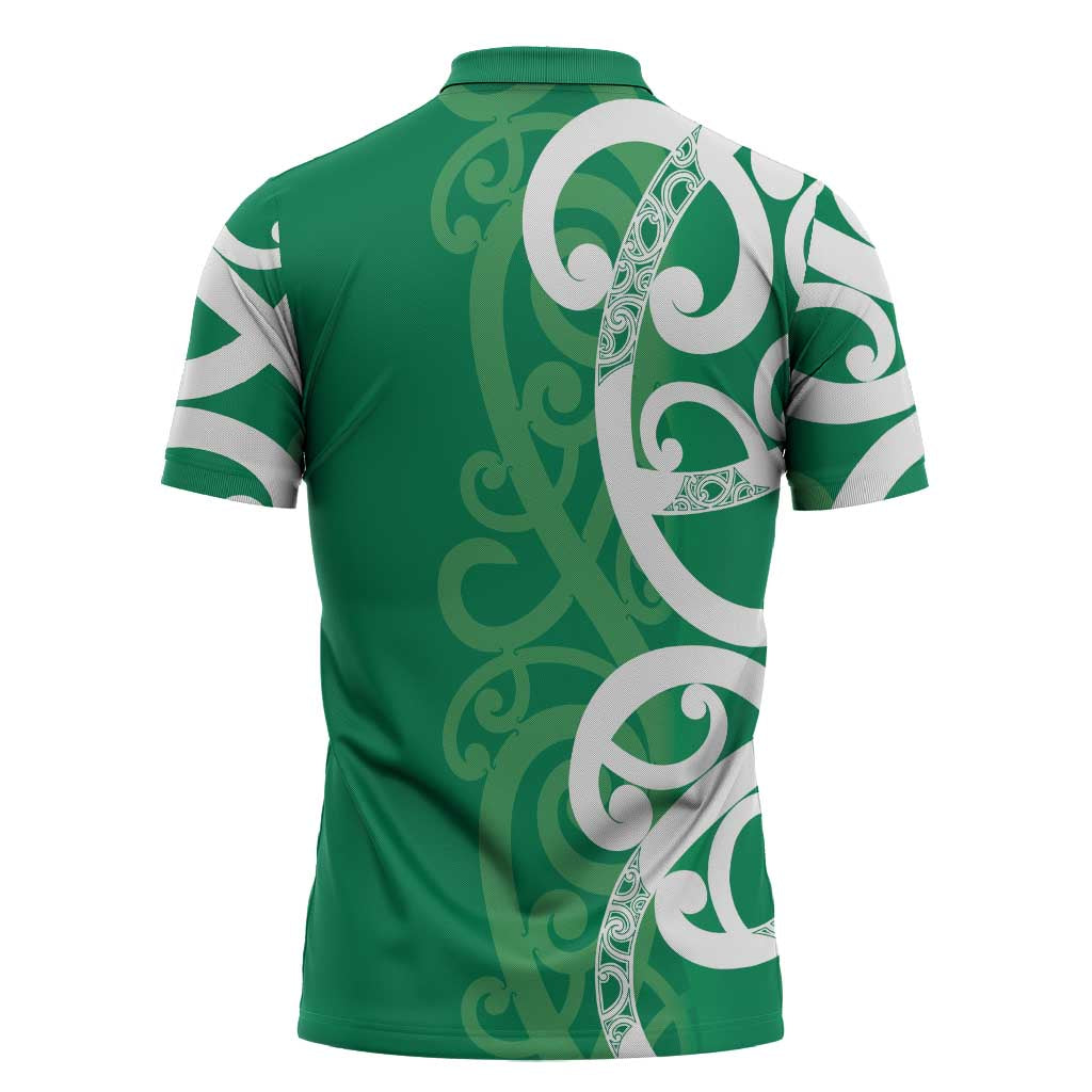 Pounamu Green Maori Zipper Polo Shirt Koru Kowhaiwhai - Aussie Hoodie