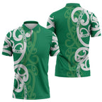 Pounamu Green Maori Zipper Polo Shirt Koru Kowhaiwhai - Aussie Hoodie