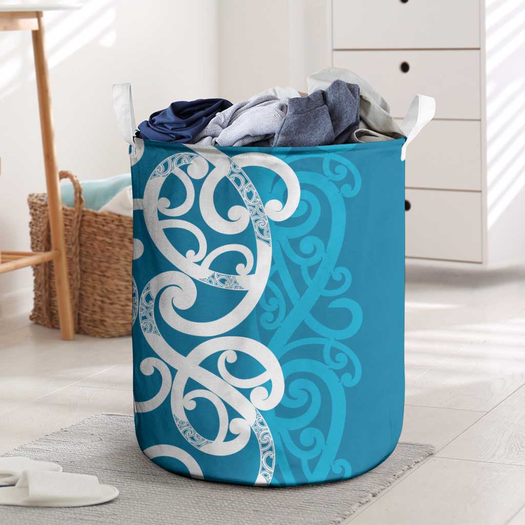 Azure Blue Maori Laundry Basket Koru Kowhaiwhai - Aussie Hoodie