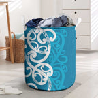 Azure Blue Maori Laundry Basket Koru Kowhaiwhai - Aussie Hoodie