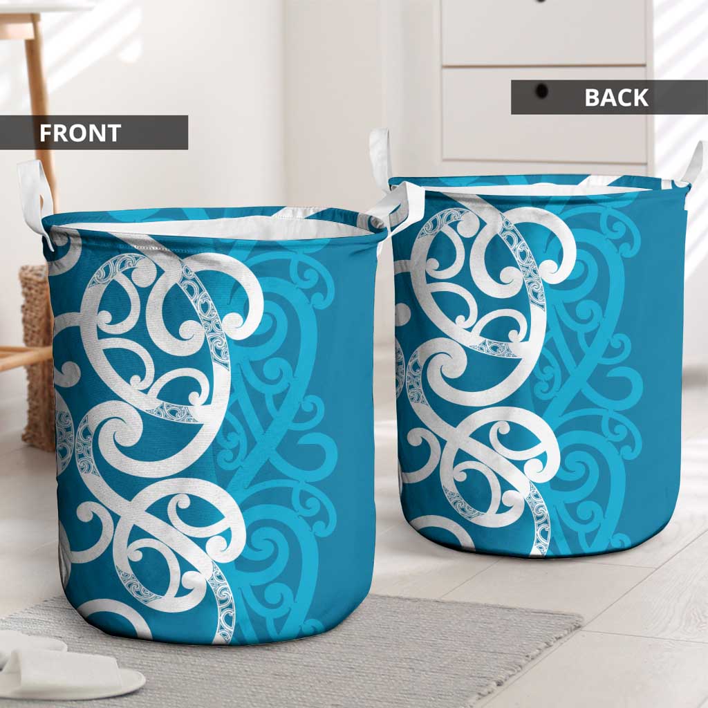 Azure Blue Maori Laundry Basket Koru Kowhaiwhai - Aussie Hoodie