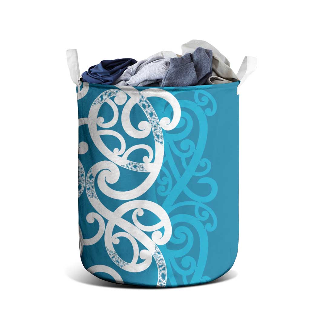 Azure Blue Maori Laundry Basket Koru Kowhaiwhai - Aussie Hoodie