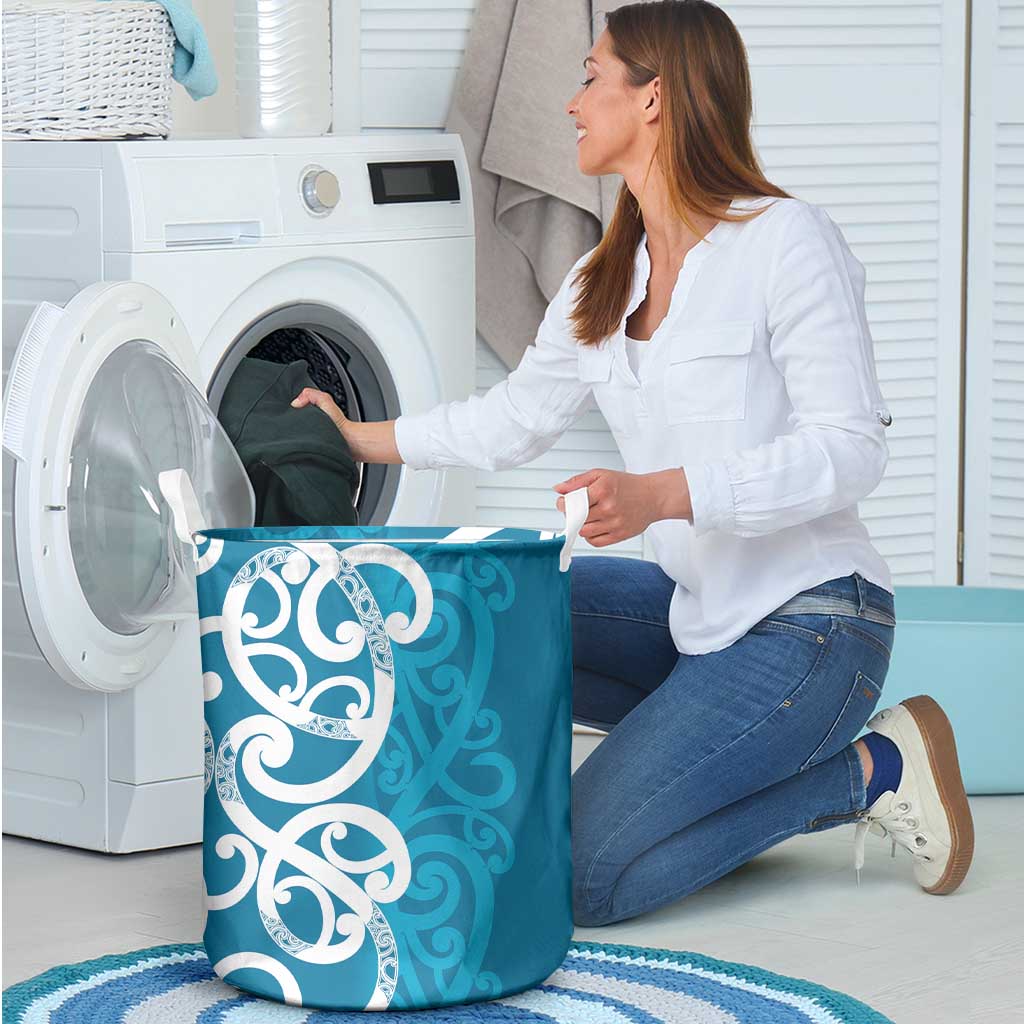 Azure Blue Maori Laundry Basket Koru Kowhaiwhai - Aussie Hoodie