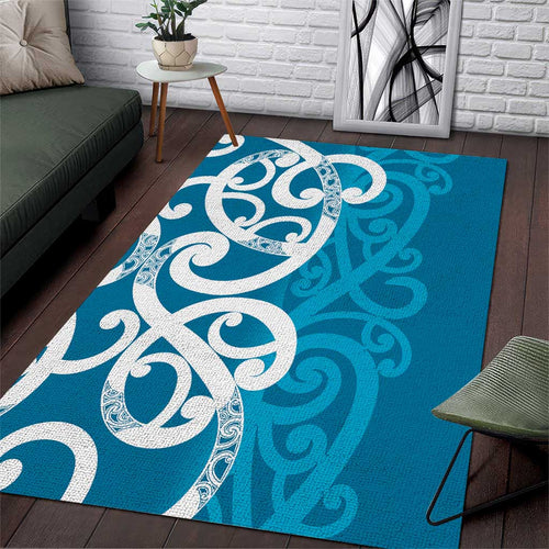 Azure Blue Maori Area Rug Koru Kowhaiwhai - Aussie Hoodie