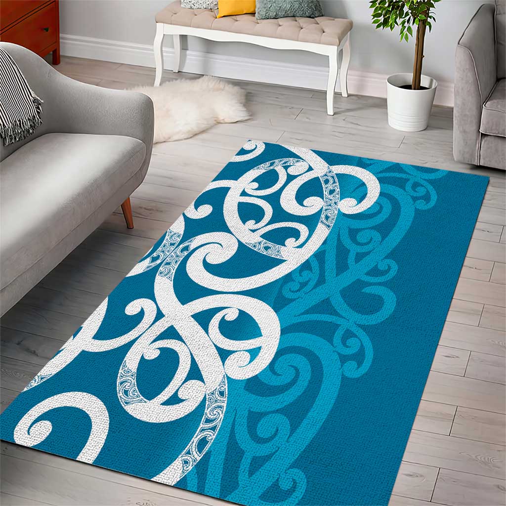 Azure Blue Maori Area Rug Koru Kowhaiwhai - Aussie Hoodie