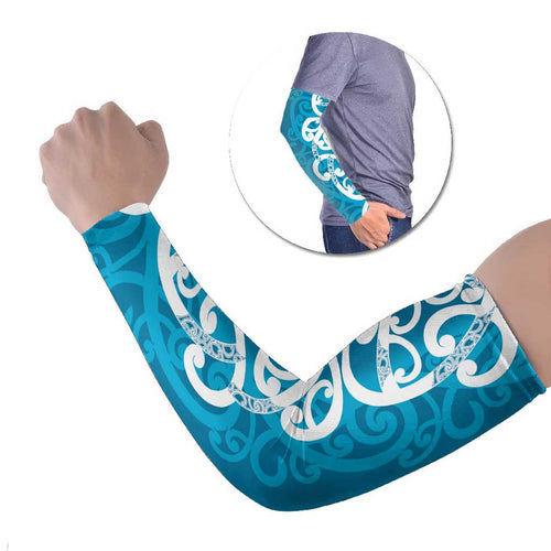 Azure Blue Maori Arm Sleeves Koru Kowhaiwhai - Aussie Hoodie