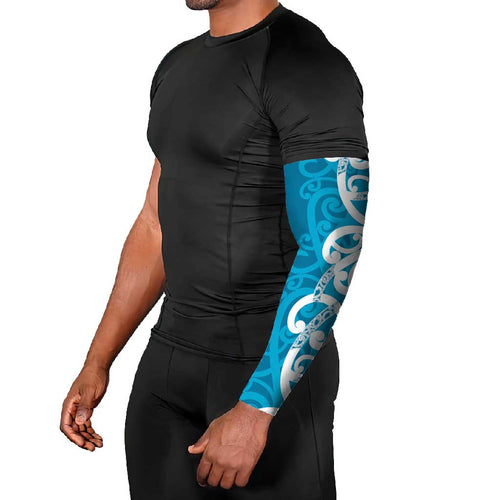 Azure Blue Maori Arm Sleeves Koru Kowhaiwhai - Aussie Hoodie
