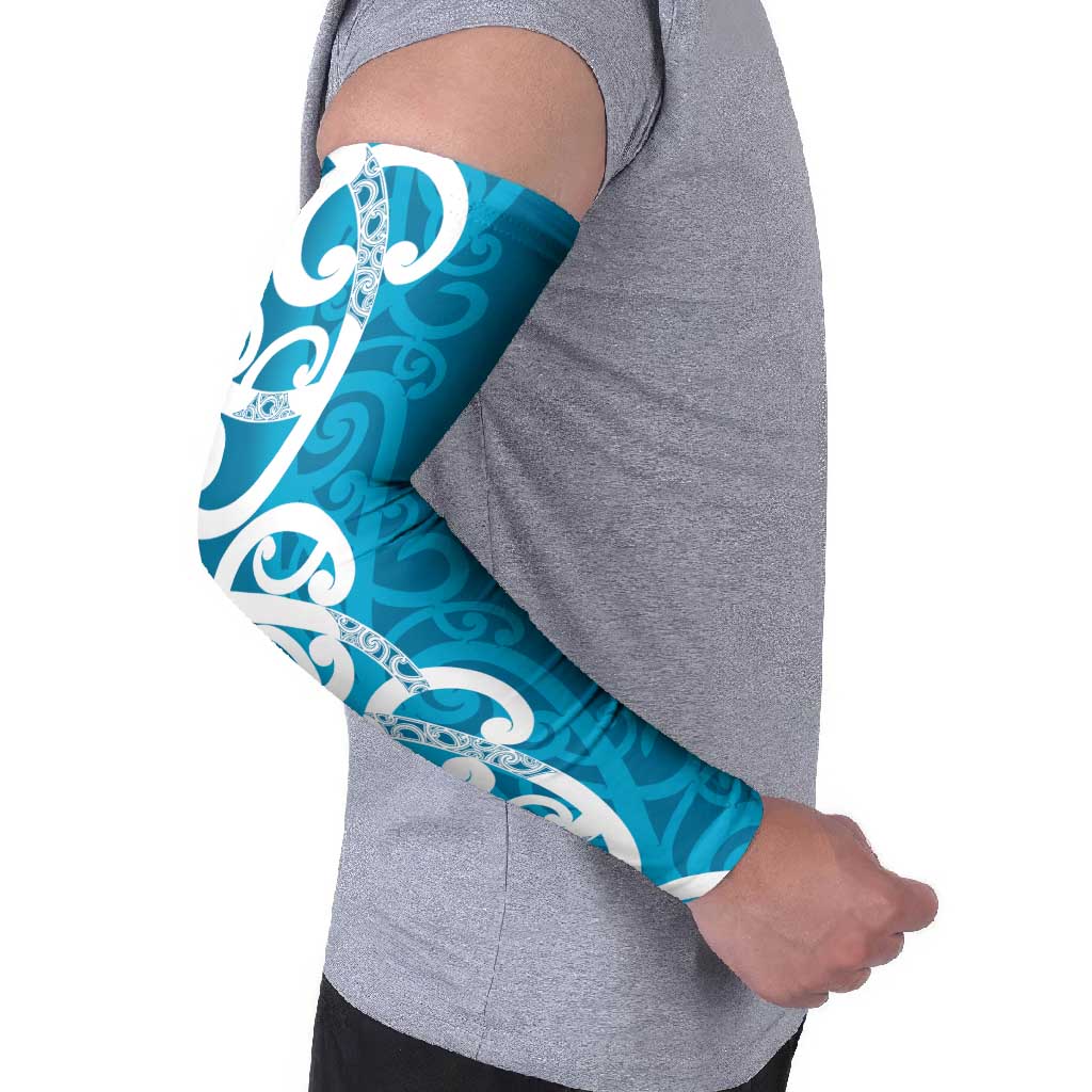 Azure Blue Maori Arm Sleeves Koru Kowhaiwhai - Aussie Hoodie