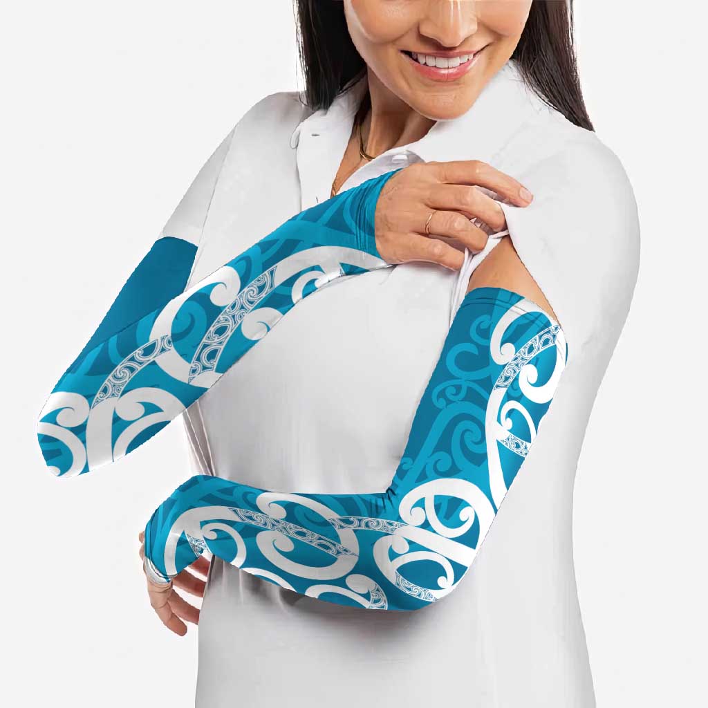 Azure Blue Maori Arm Sleeves Koru Kowhaiwhai - Aussie Hoodie