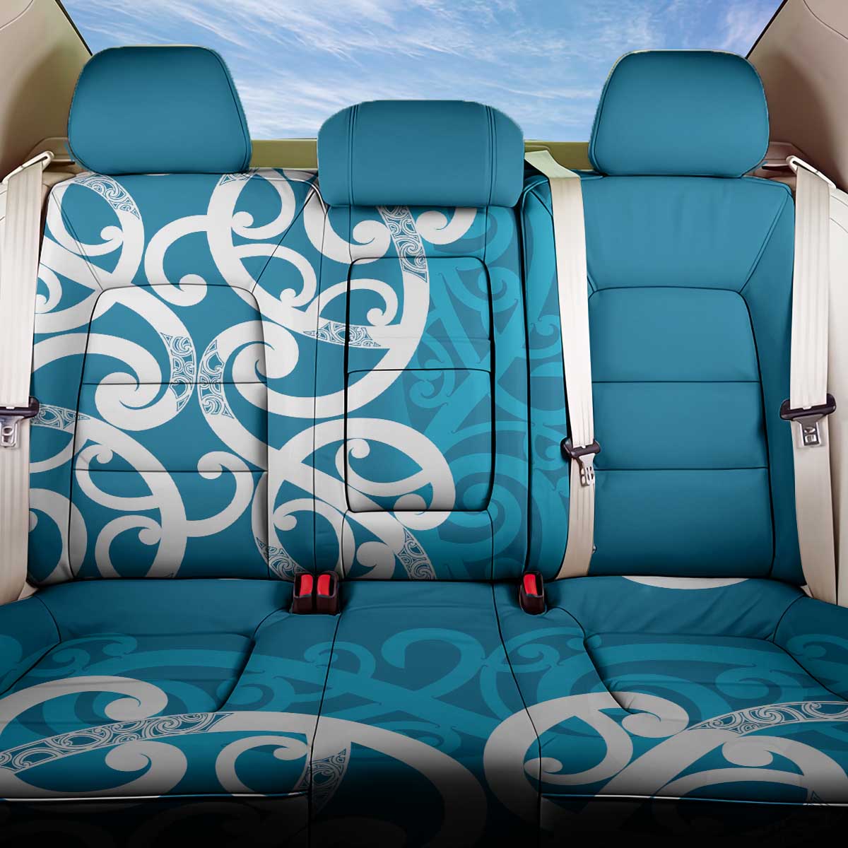 Azure Blue Maori Back Car Seat Cover Koru Kowhaiwhai - Aussie Hoodie