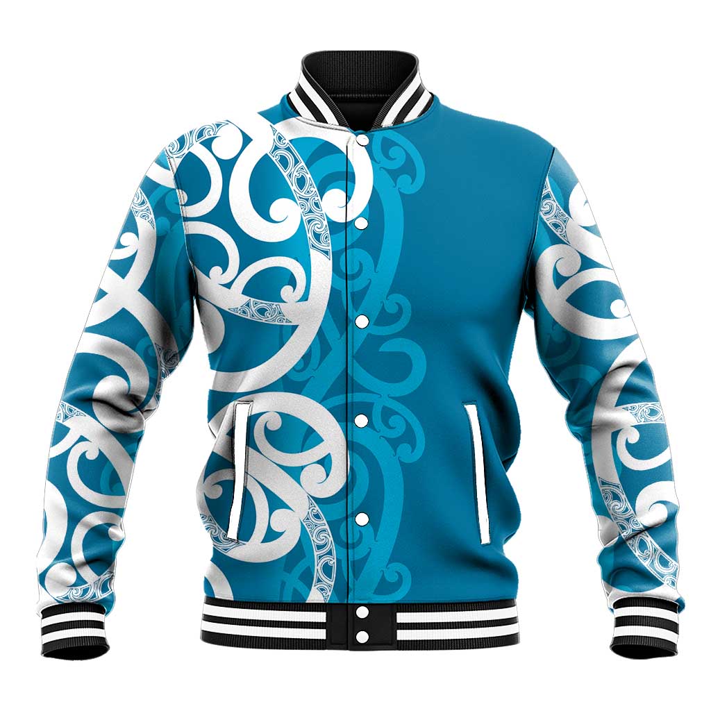 Azure Blue Maori Baseball Jacket Koru Kowhaiwhai - Aussie Hoodie