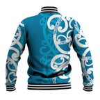 Azure Blue Maori Baseball Jacket Koru Kowhaiwhai - Aussie Hoodie