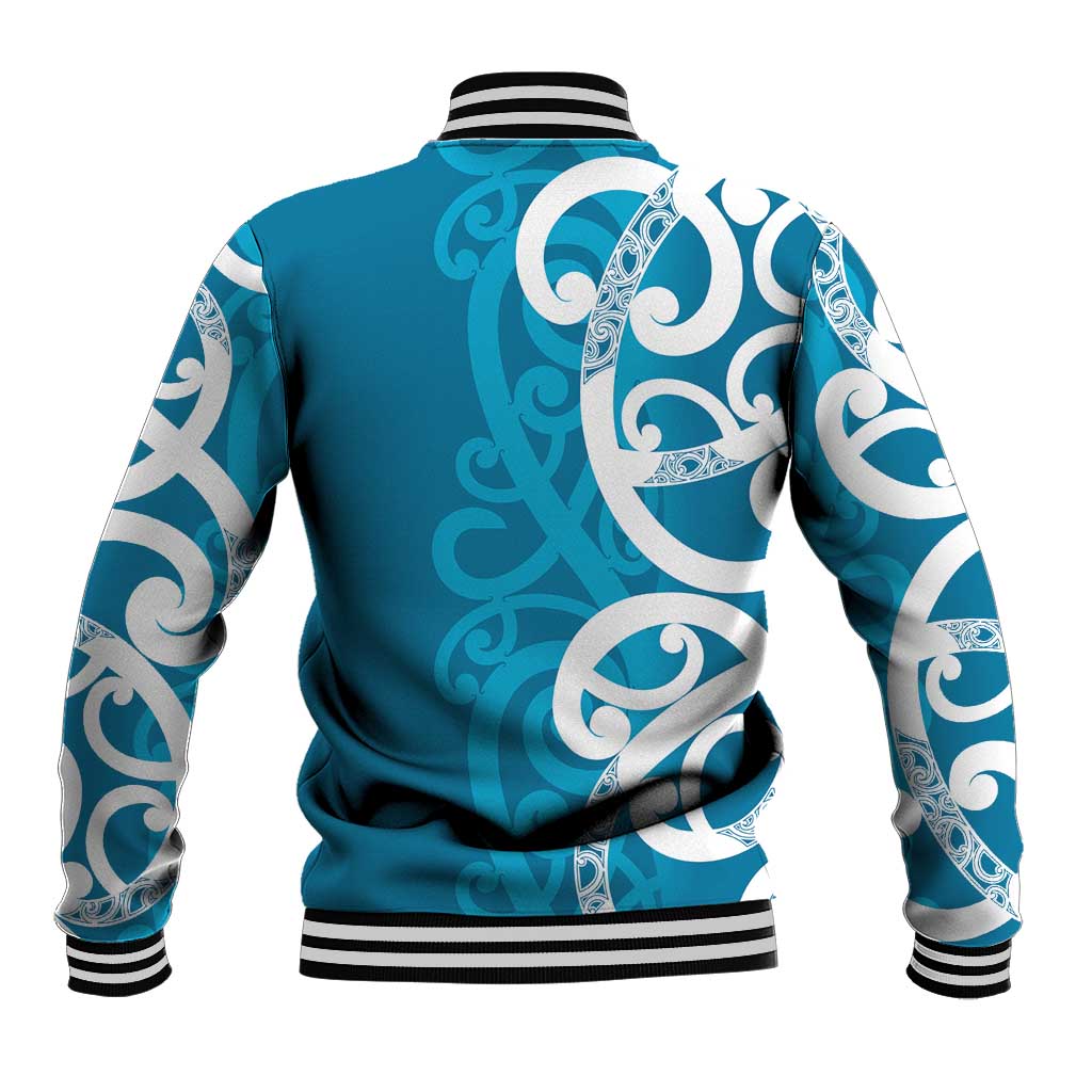 Azure Blue Maori Baseball Jacket Koru Kowhaiwhai - Aussie Hoodie