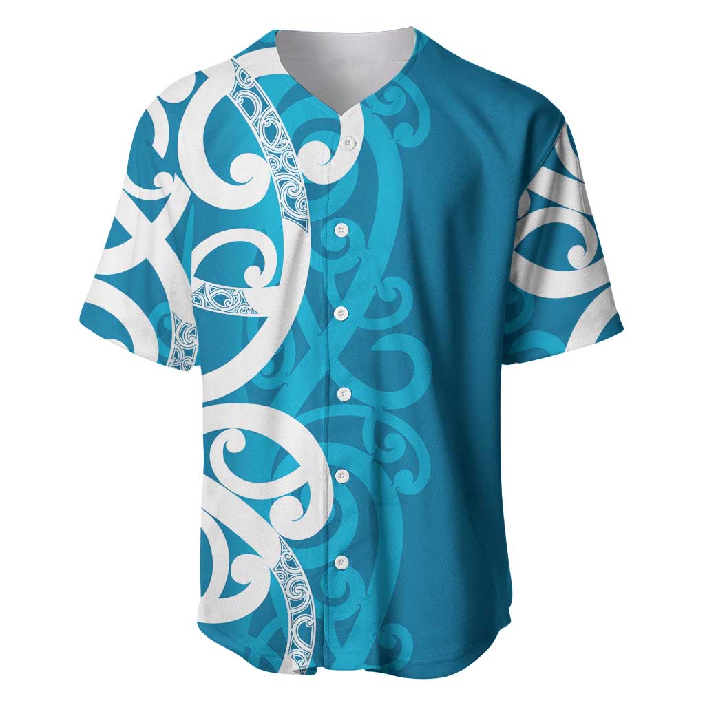 Azure Blue Maori Baseball Jersey Koru Kowhaiwhai - Aussie Hoodie