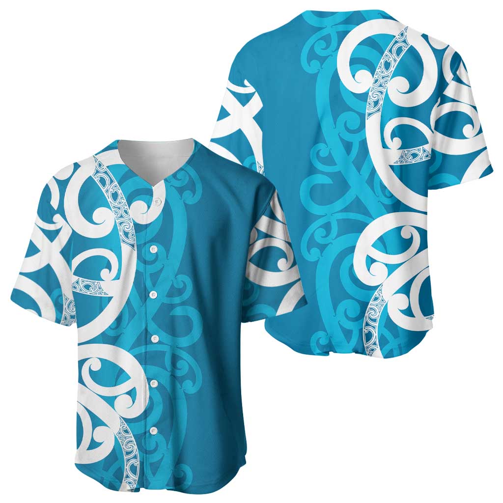 Azure Blue Maori Baseball Jersey Koru Kowhaiwhai - Aussie Hoodie