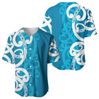 Azure Blue Maori Baseball Jersey Koru Kowhaiwhai - Aussie Hoodie
