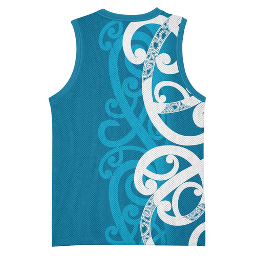 Azure Blue Maori Basketball Jersey Koru Kowhaiwhai - Aussie Hoodie