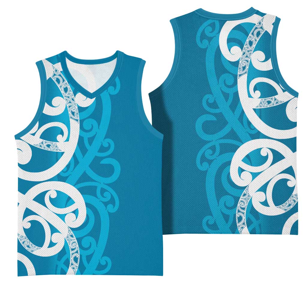 Azure Blue Maori Basketball Jersey Koru Kowhaiwhai - Aussie Hoodie