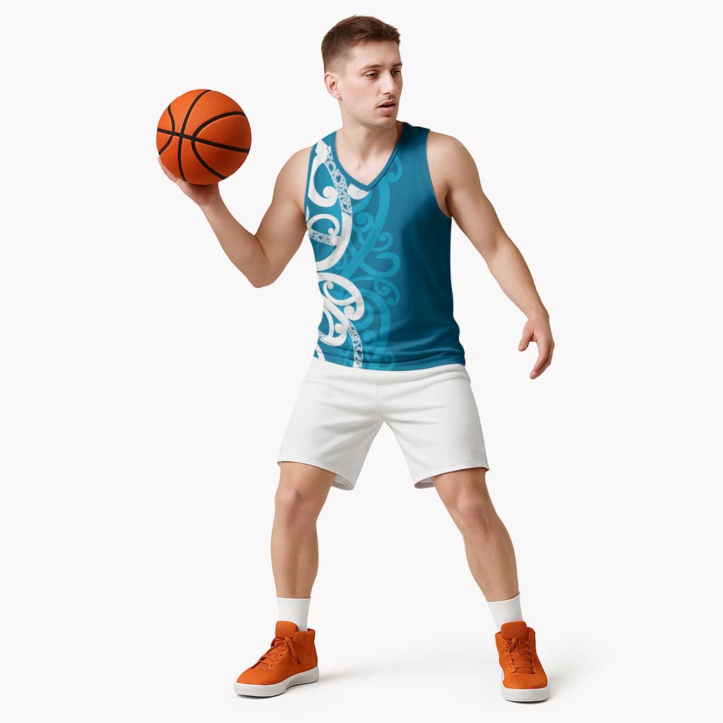 Azure Blue Maori Basketball Jersey Koru Kowhaiwhai - Aussie Hoodie
