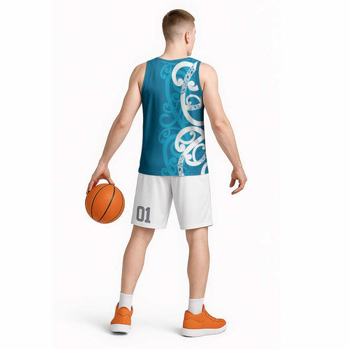 Azure Blue Maori Basketball Jersey Koru Kowhaiwhai - Aussie Hoodie