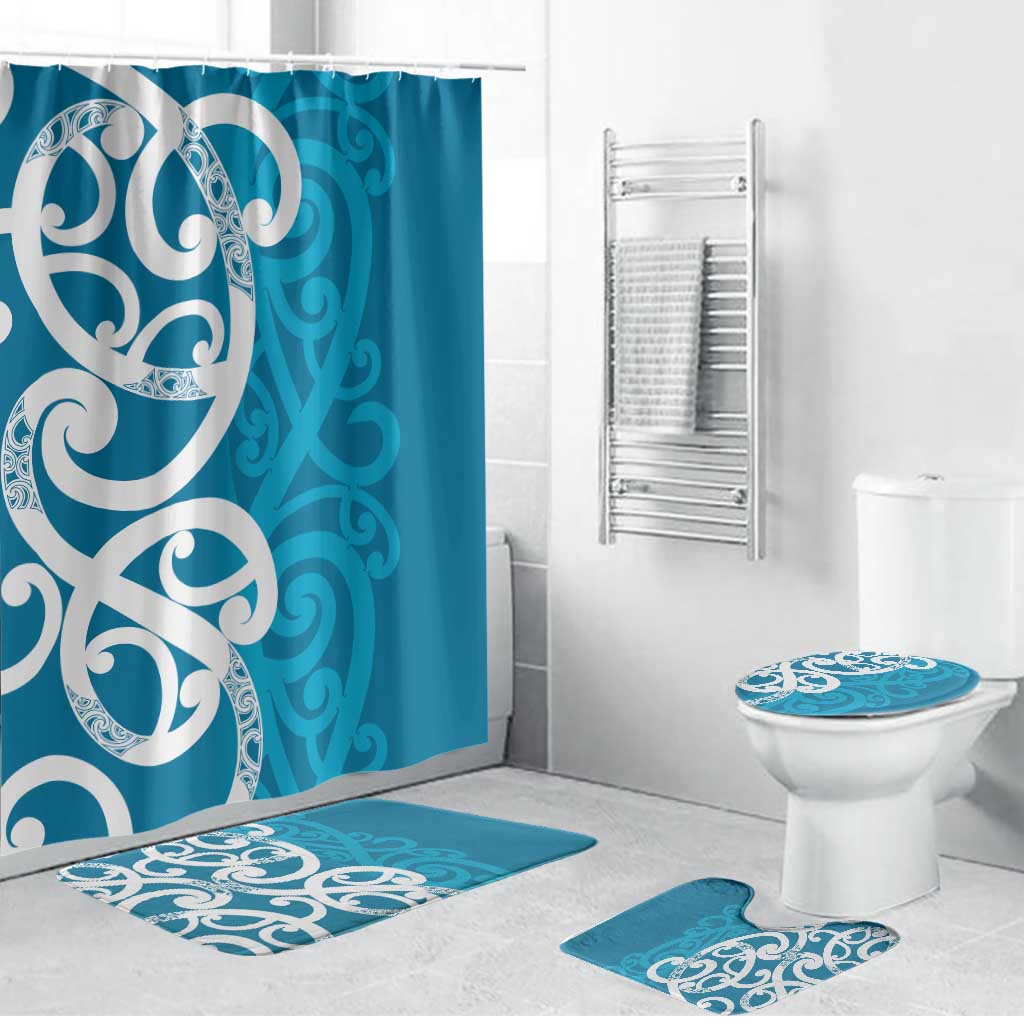 Azure Blue Maori Bathroom Set Koru Kowhaiwhai - Aussie Hoodie