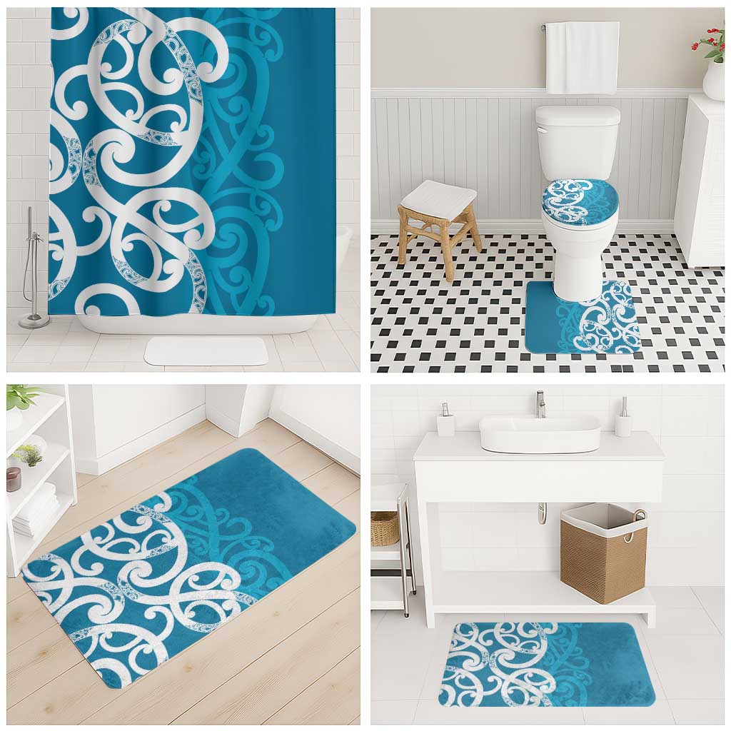 Azure Blue Maori Bathroom Set Koru Kowhaiwhai - Aussie Hoodie