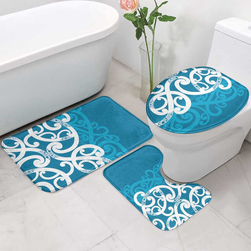 Azure Blue Maori Bathroom Set Koru Kowhaiwhai - Aussie Hoodie