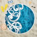 Azure Blue Maori Beach Blanket Koru Kowhaiwhai - Aussie Hoodie
