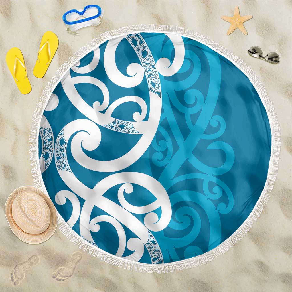 Azure Blue Maori Beach Blanket Koru Kowhaiwhai - Aussie Hoodie