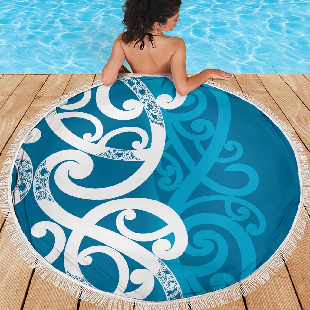 Azure Blue Maori Beach Blanket Koru Kowhaiwhai - Aussie Hoodie