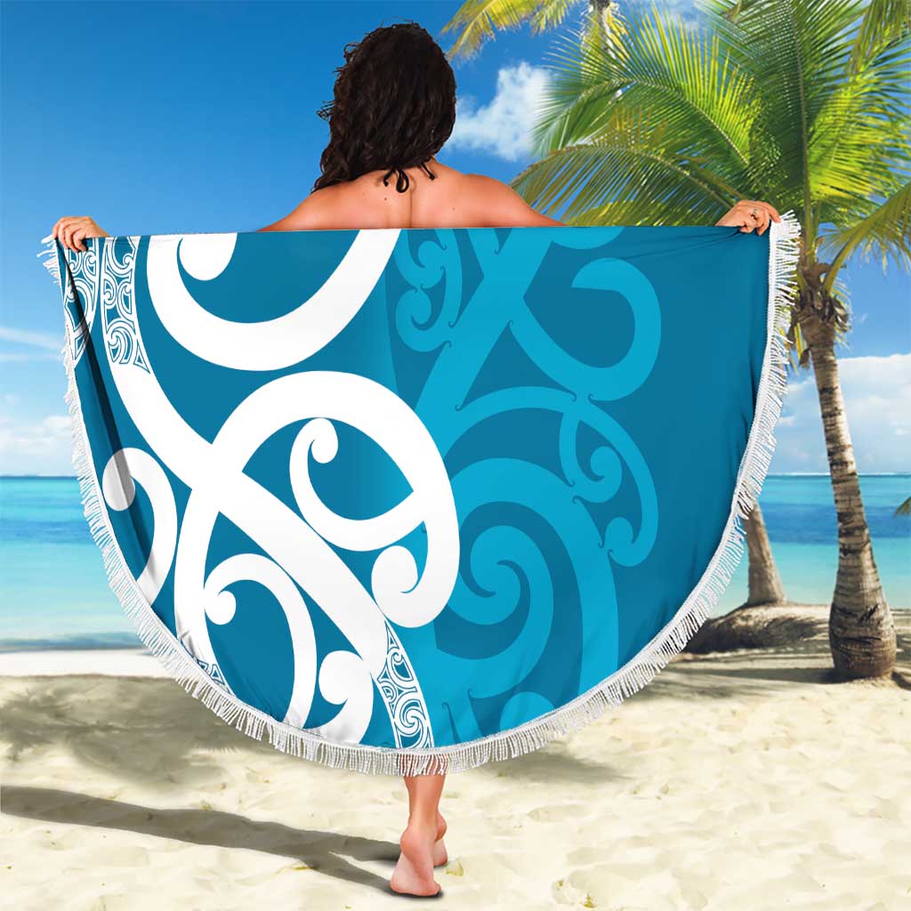 Azure Blue Maori Beach Blanket Koru Kowhaiwhai - Aussie Hoodie