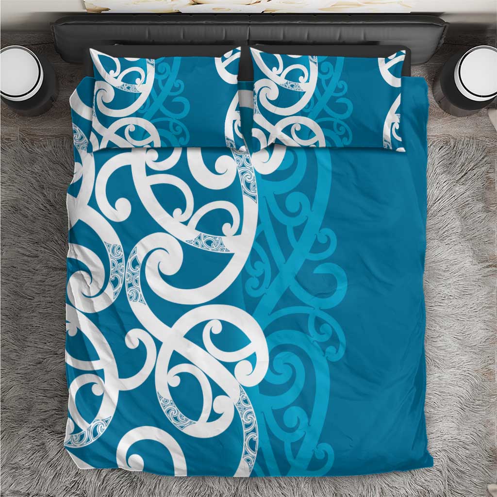 Azure Blue Maori Bedding Set Koru Kowhaiwhai - Aussie Hoodie
