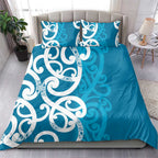 Azure Blue Maori Bedding Set Koru Kowhaiwhai - Aussie Hoodie