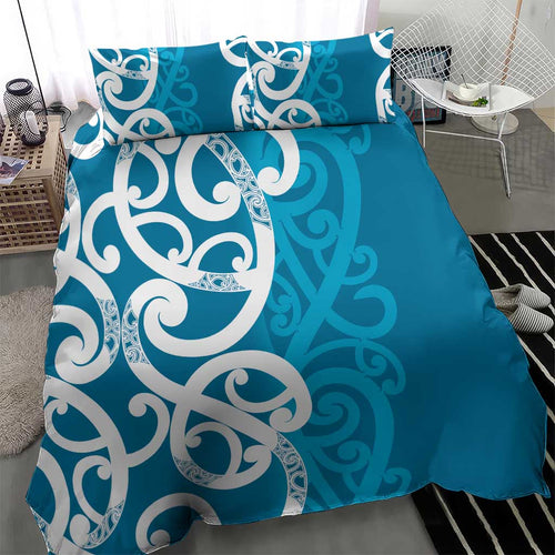 Azure Blue Maori Bedding Set Koru Kowhaiwhai - Aussie Hoodie