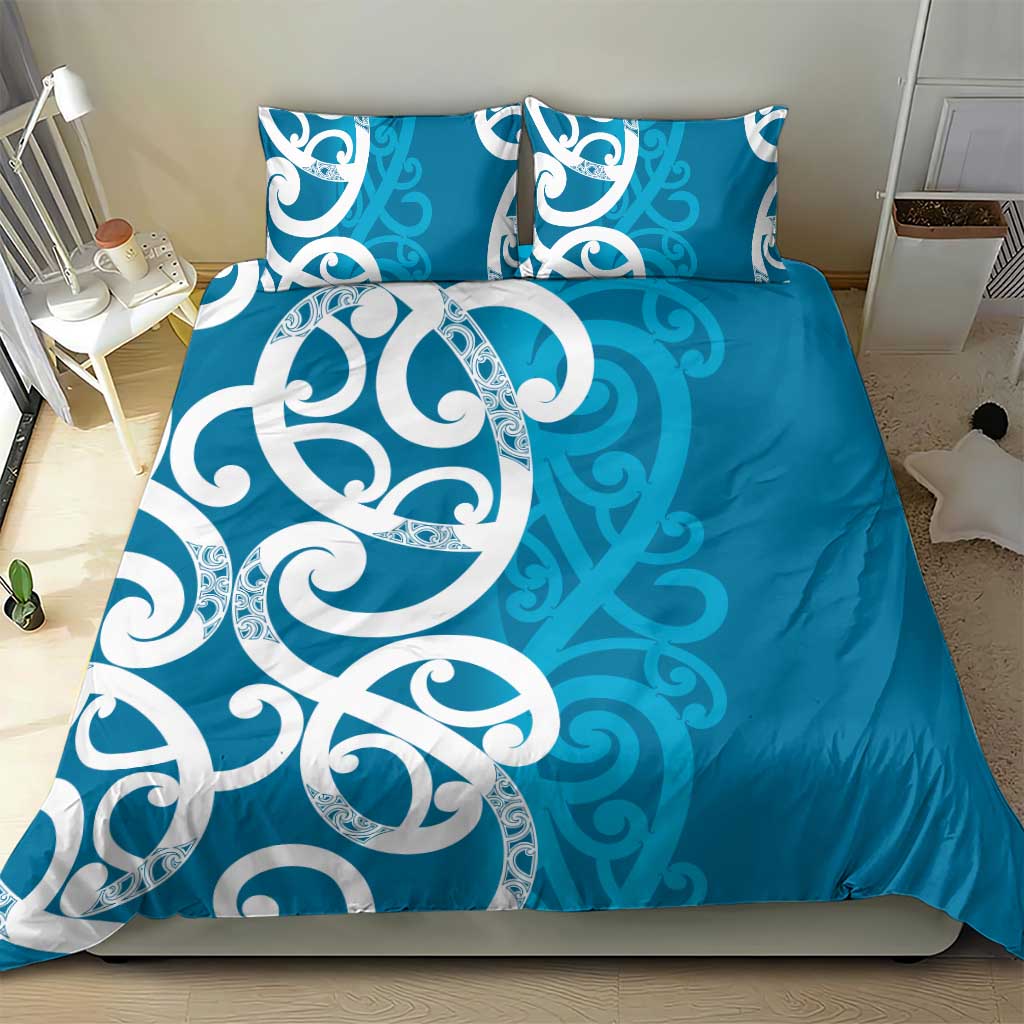 Azure Blue Maori Bedding Set Koru Kowhaiwhai - Aussie Hoodie