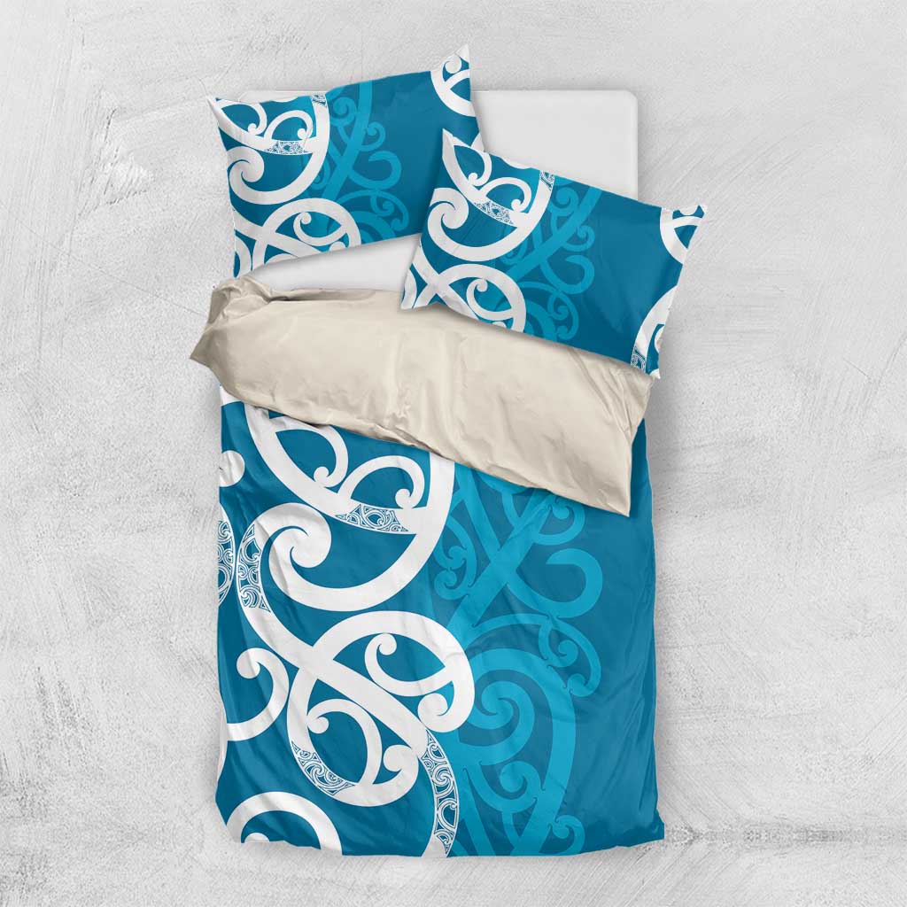 Azure Blue Maori Bedding Set Koru Kowhaiwhai - Aussie Hoodie