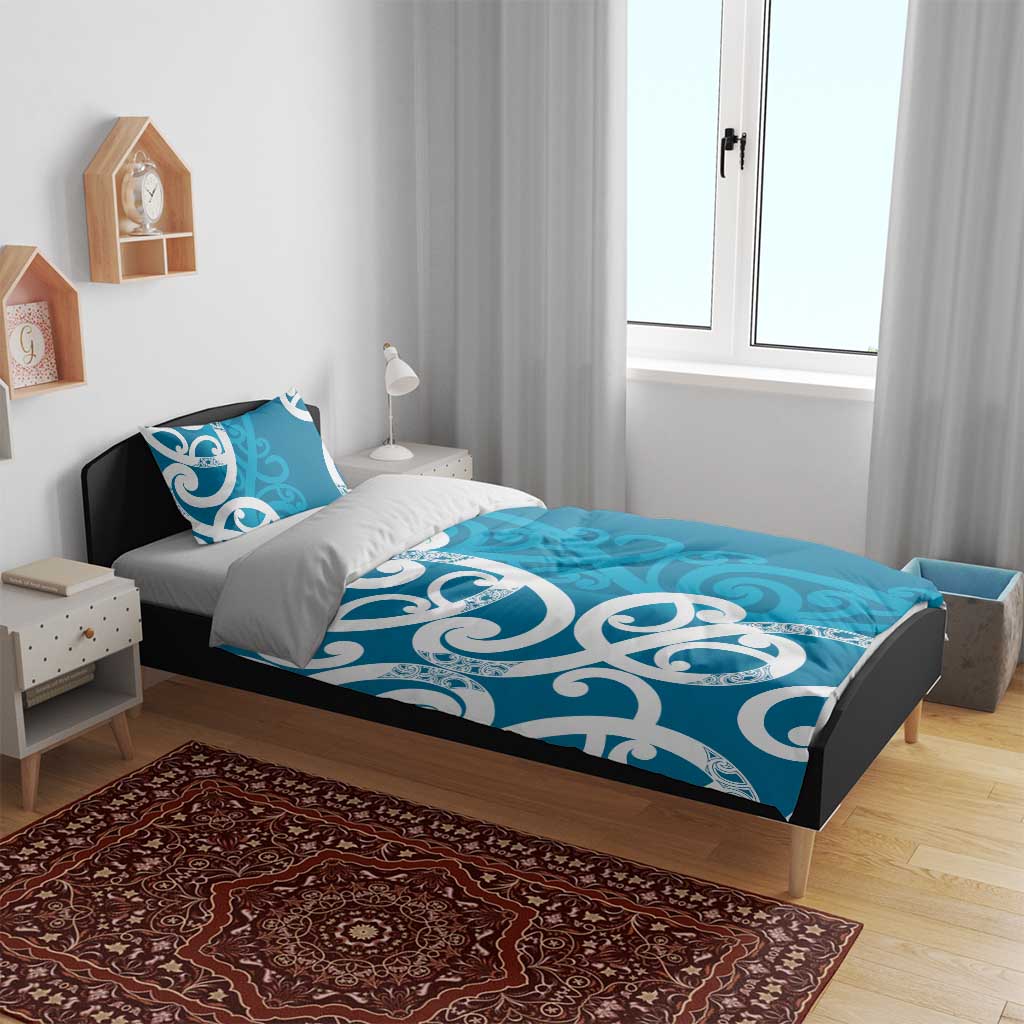 Azure Blue Maori Bedding Set Koru Kowhaiwhai - Aussie Hoodie