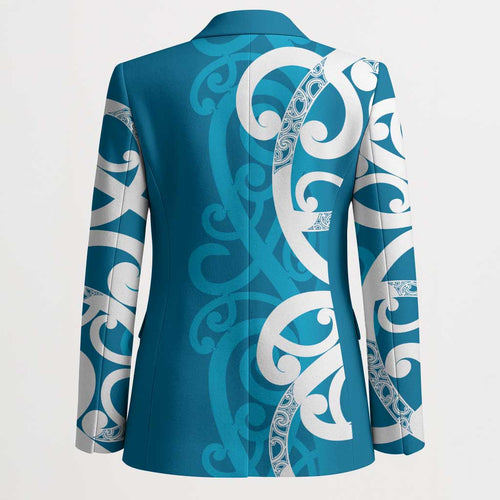 Azure Blue Maori Blazer Koru Kowhaiwhai - Aussie Hoodie
