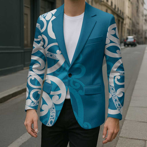 Azure Blue Maori Blazer Koru Kowhaiwhai - Aussie Hoodie