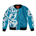 Azure Blue Maori Bomber Jacket Koru Kowhaiwhai - Aussie Hoodie