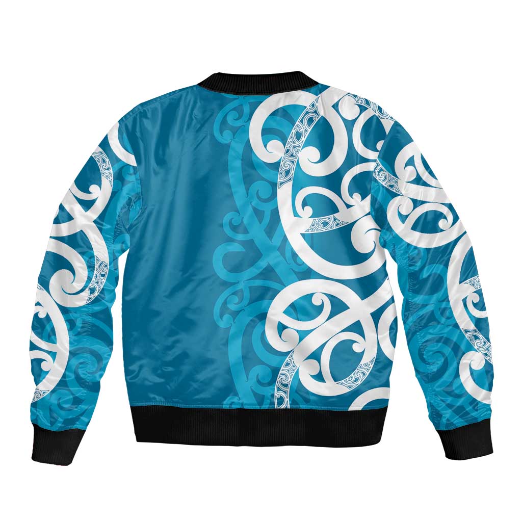 Azure Blue Maori Bomber Jacket Koru Kowhaiwhai - Aussie Hoodie