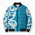 Azure Blue Maori Bomber Puffer Jacket Koru Kowhaiwhai - Aussie Hoodie