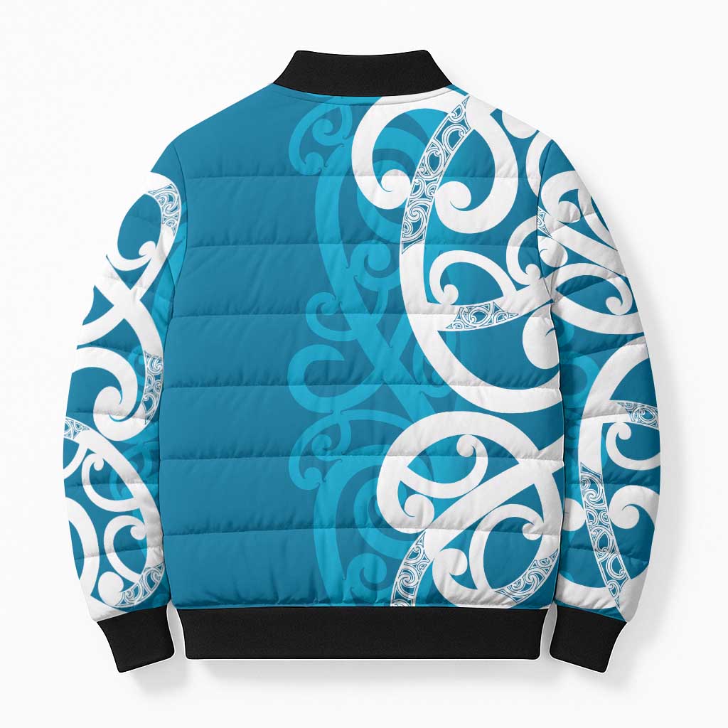 Azure Blue Maori Bomber Puffer Jacket Koru Kowhaiwhai - Aussie Hoodie