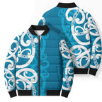 Azure Blue Maori Bomber Puffer Jacket Koru Kowhaiwhai - Aussie Hoodie
