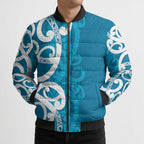 Azure Blue Maori Bomber Puffer Jacket Koru Kowhaiwhai - Aussie Hoodie
