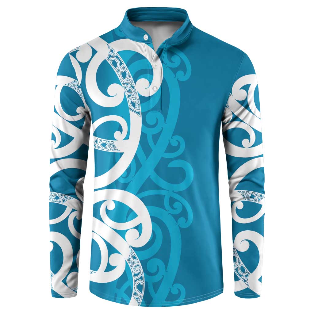 Azure Blue Maori Button Sweatshirt Koru Kowhaiwhai - Aussie Hoodie